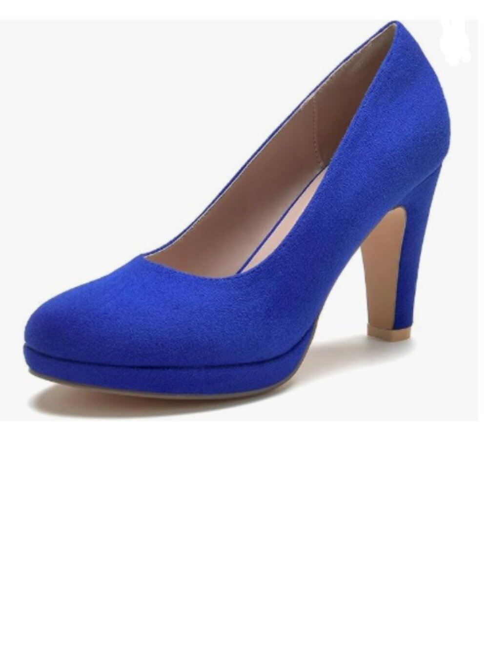 miss left Royal Blue Low Platform Chunky High Heel Slip On Closed Round Toe Pump